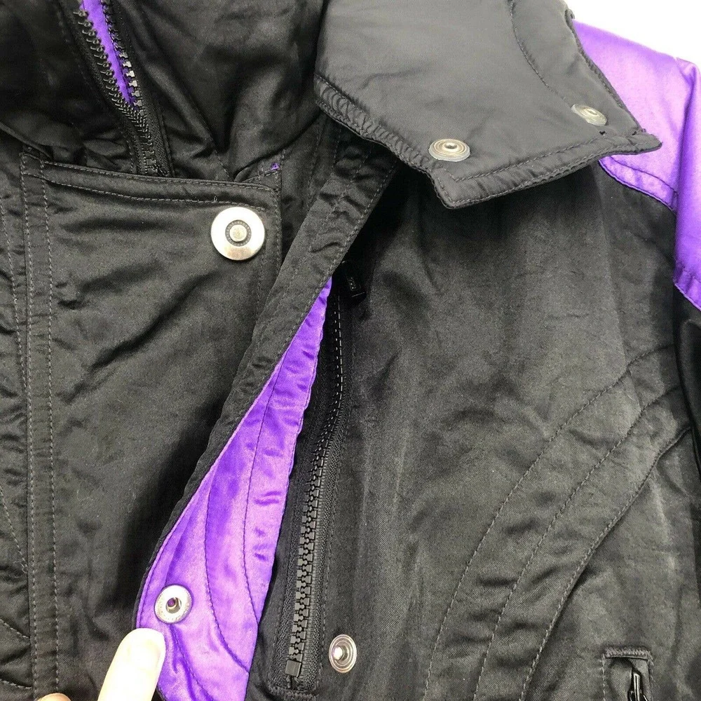 Vintage 80s Prima Womens Size M One Piece Snow Ski Suit Black Purple Hooded - Picture 6 of 12